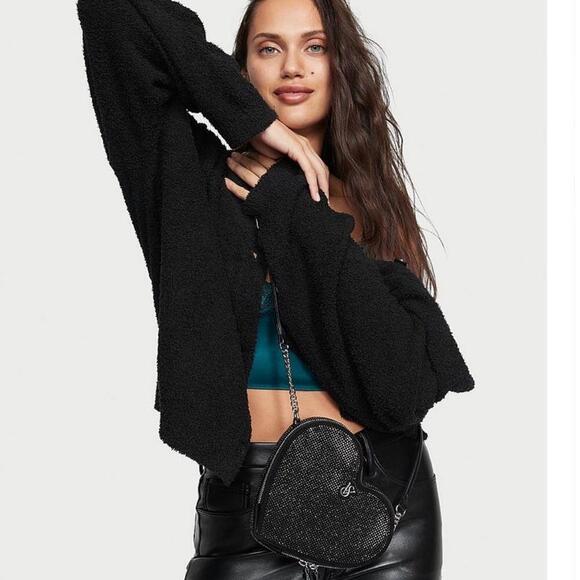 Victorias Secret Black Rhinestone Heart Crossbody Bag - Picture 2 of 4